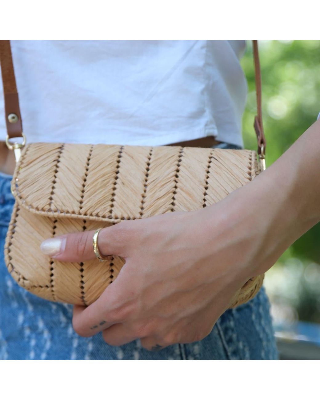 Springmoonatelier Metallic Neutrals Cream Rafia Small Strappy Bag