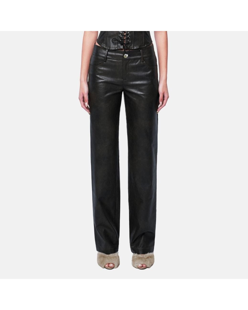 OW Collection Black Bella Faux Leather Pants