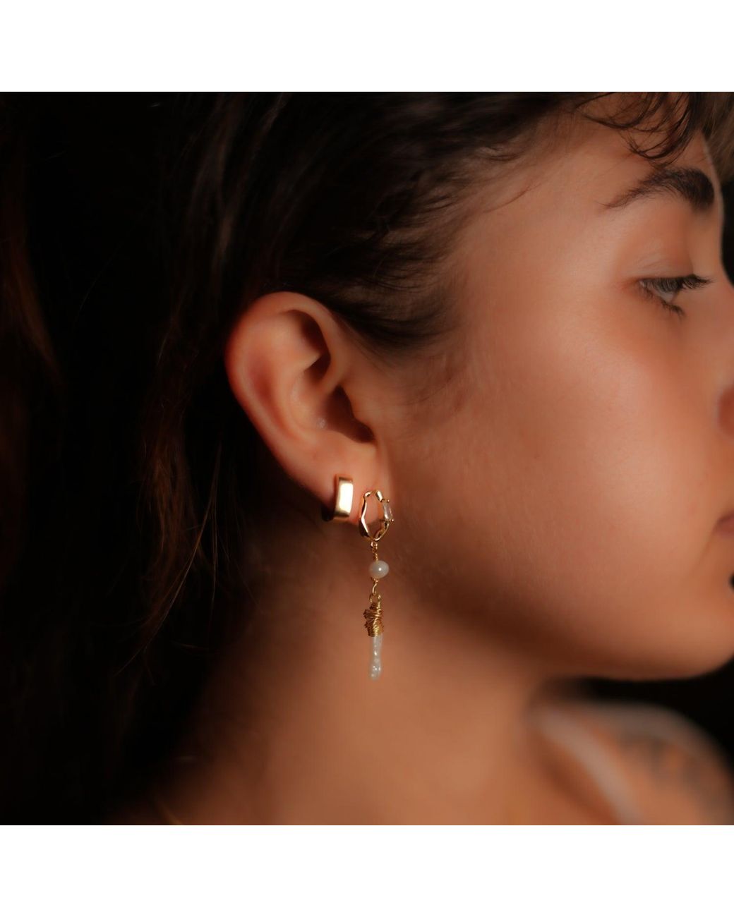 Ebru Jewelry Metallic Diamond Stud Pearl Drop Statement Earrings