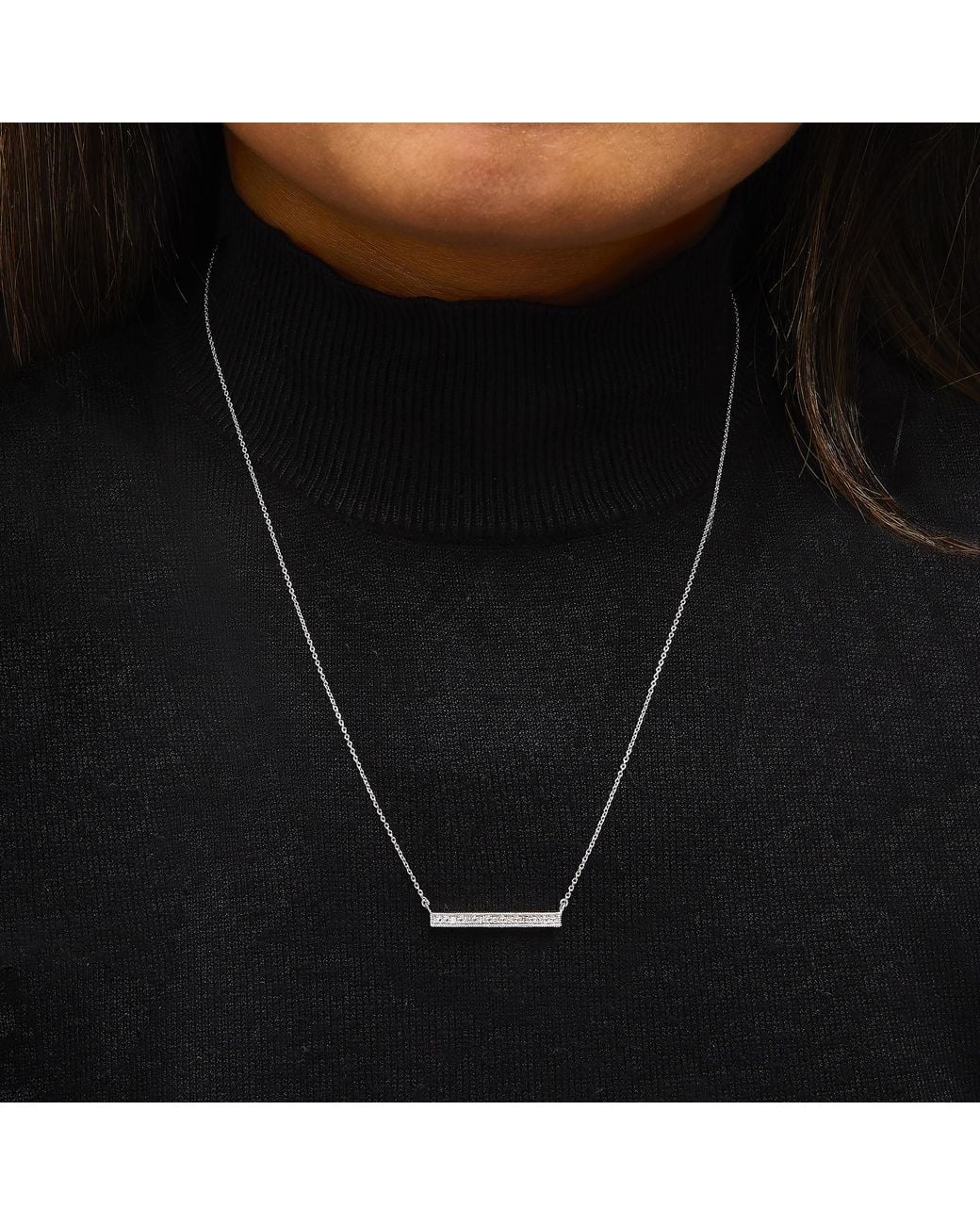 Haus of Brilliance Metallic Sterling Diamond Accent Milgrain Bar Pendant Necklace