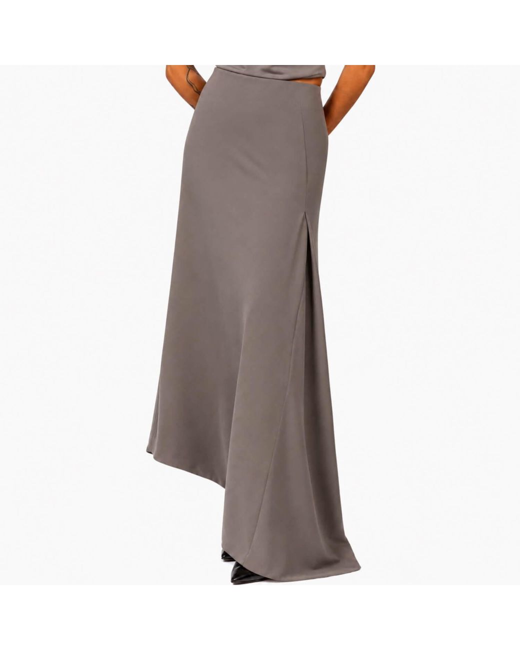 Elamins Brown Asymmetric Drape Skirt