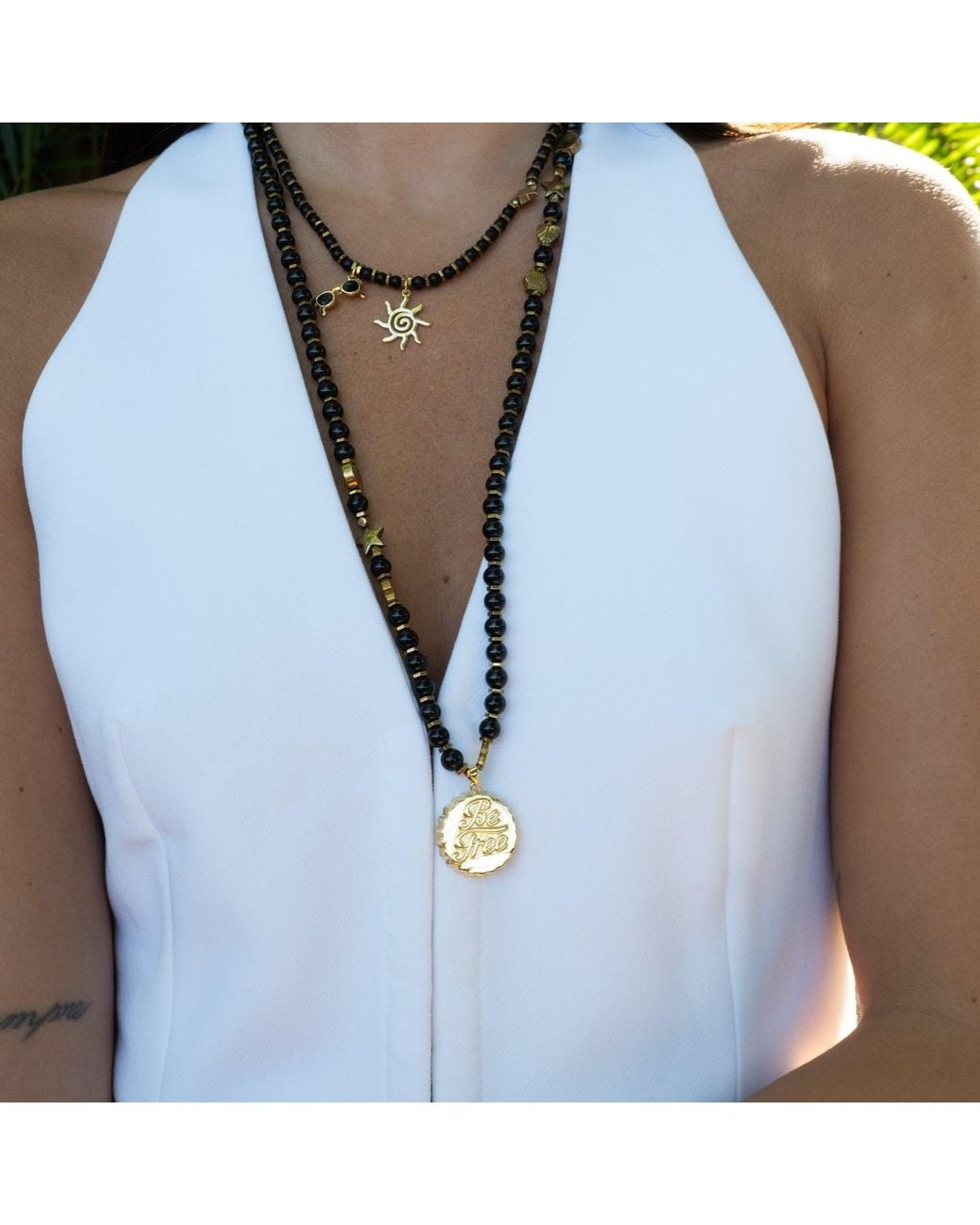 Ebru Jewelry Metallic Be Free Onyx Beaded Long Necklace