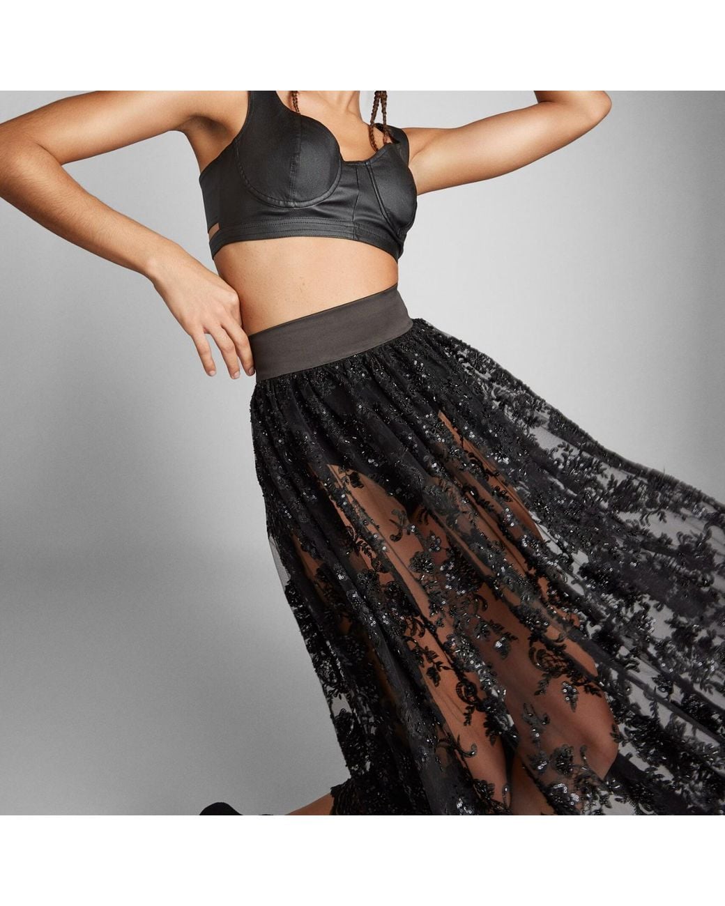 Monique Singh Black Embroidered Lace Skirt