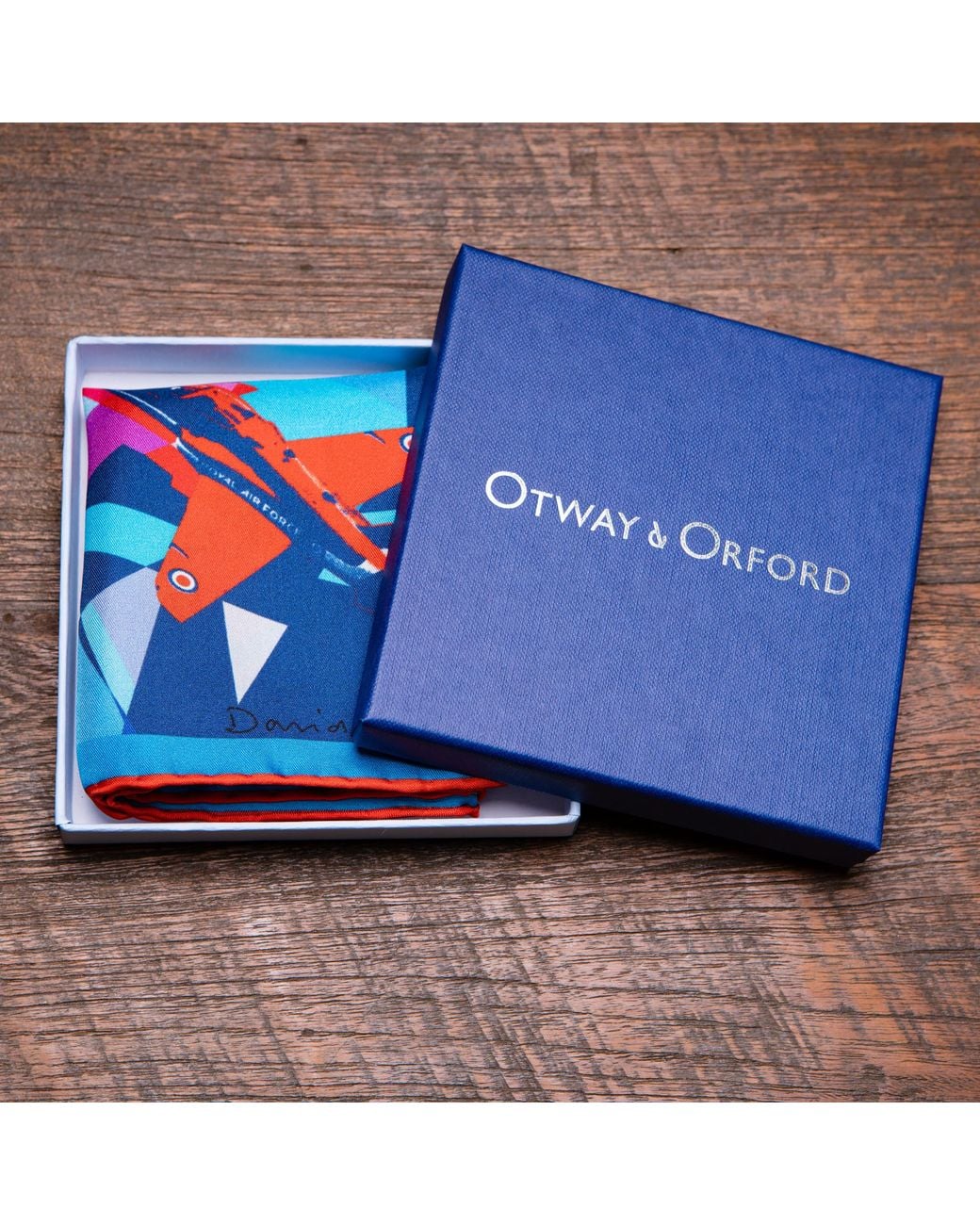 Otway & Orford Blue 'Jubilee Diamond' Aerobatics Silk Pocket Square. Full-Size for men