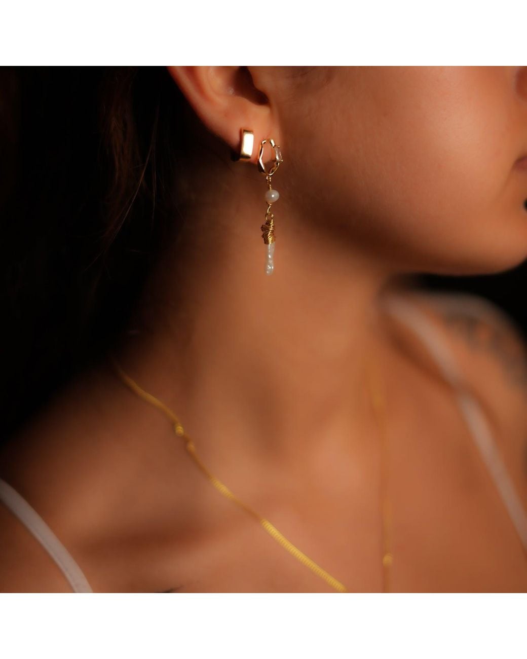 Ebru Jewelry Metallic Diamond Stud Pearl Drop Statement Earrings
