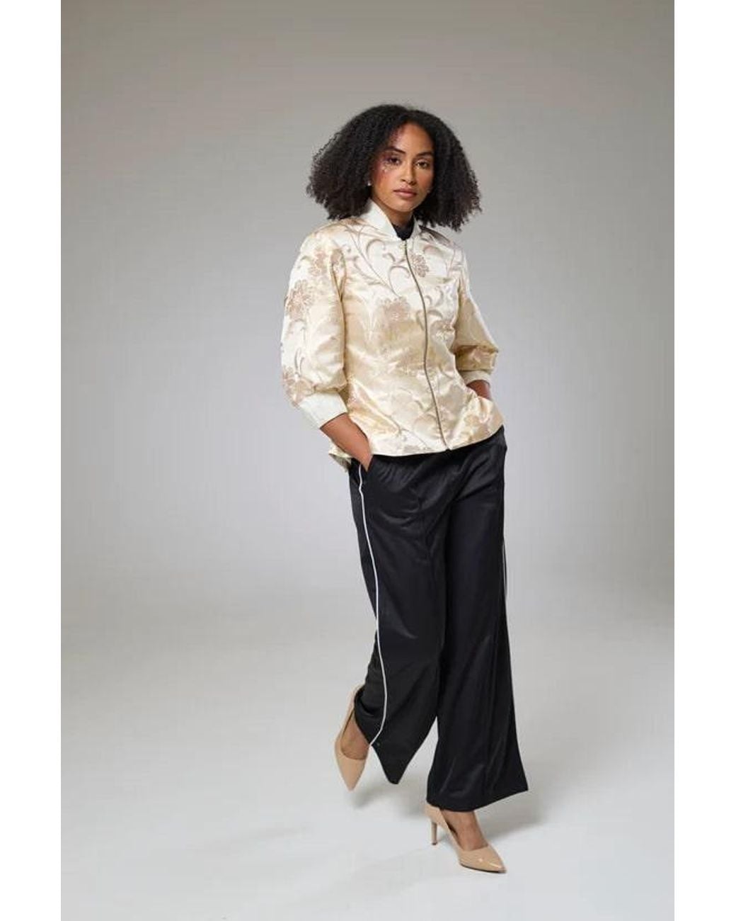 Lioness by Tf Natural Neutrals Ivory Shimmery Flora Fitted Jacket Blouse