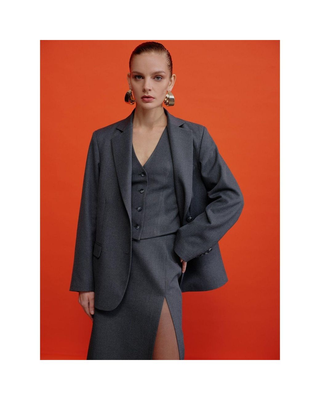 NAZLI CEREN Gray Boxy Oversize Blazer