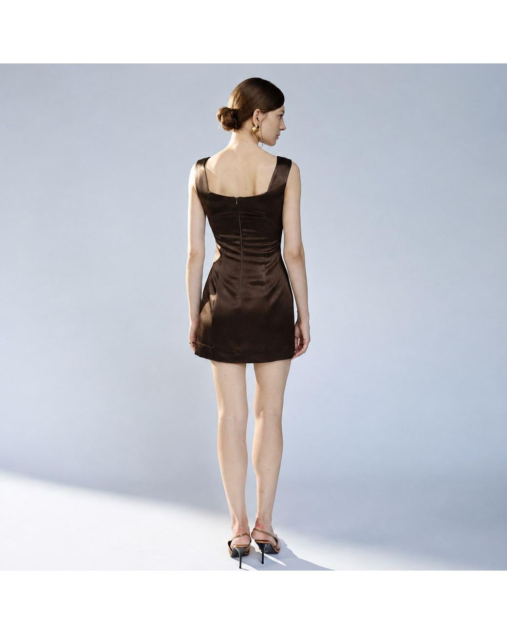 Belsize25 Brown Golden Time Dress – Heavyweight Satin Sweetheart Mini Dress