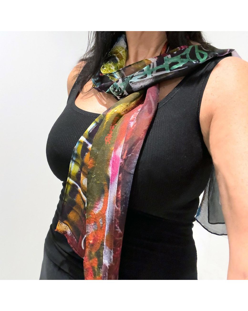 Babs Boutique NYC Blue Silk Georgette Graffiti Print Scarf