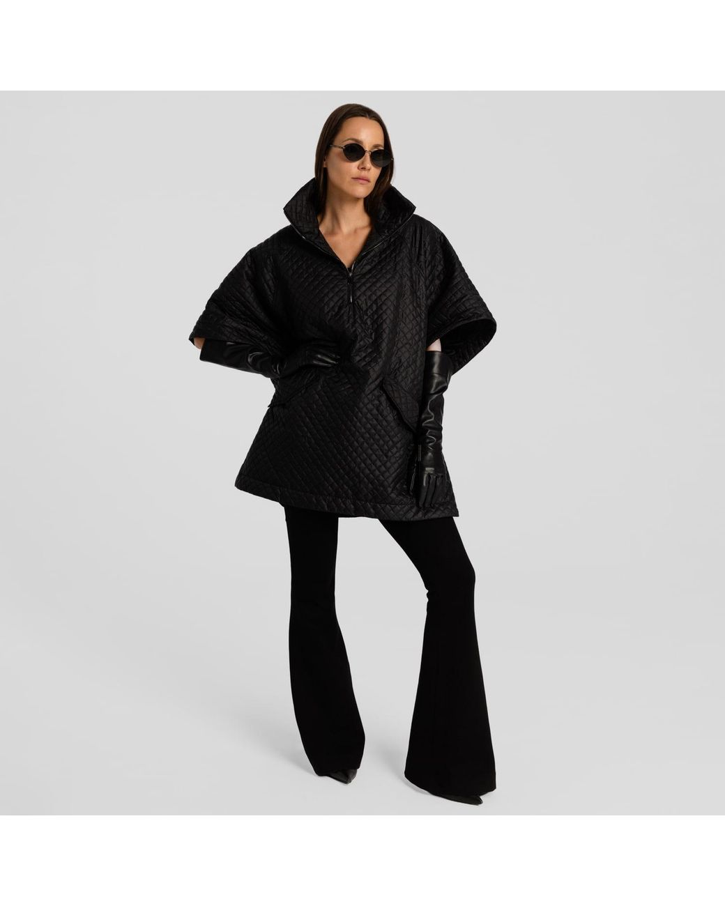 Mandragora Black Oversized Quilted Poncho Lace