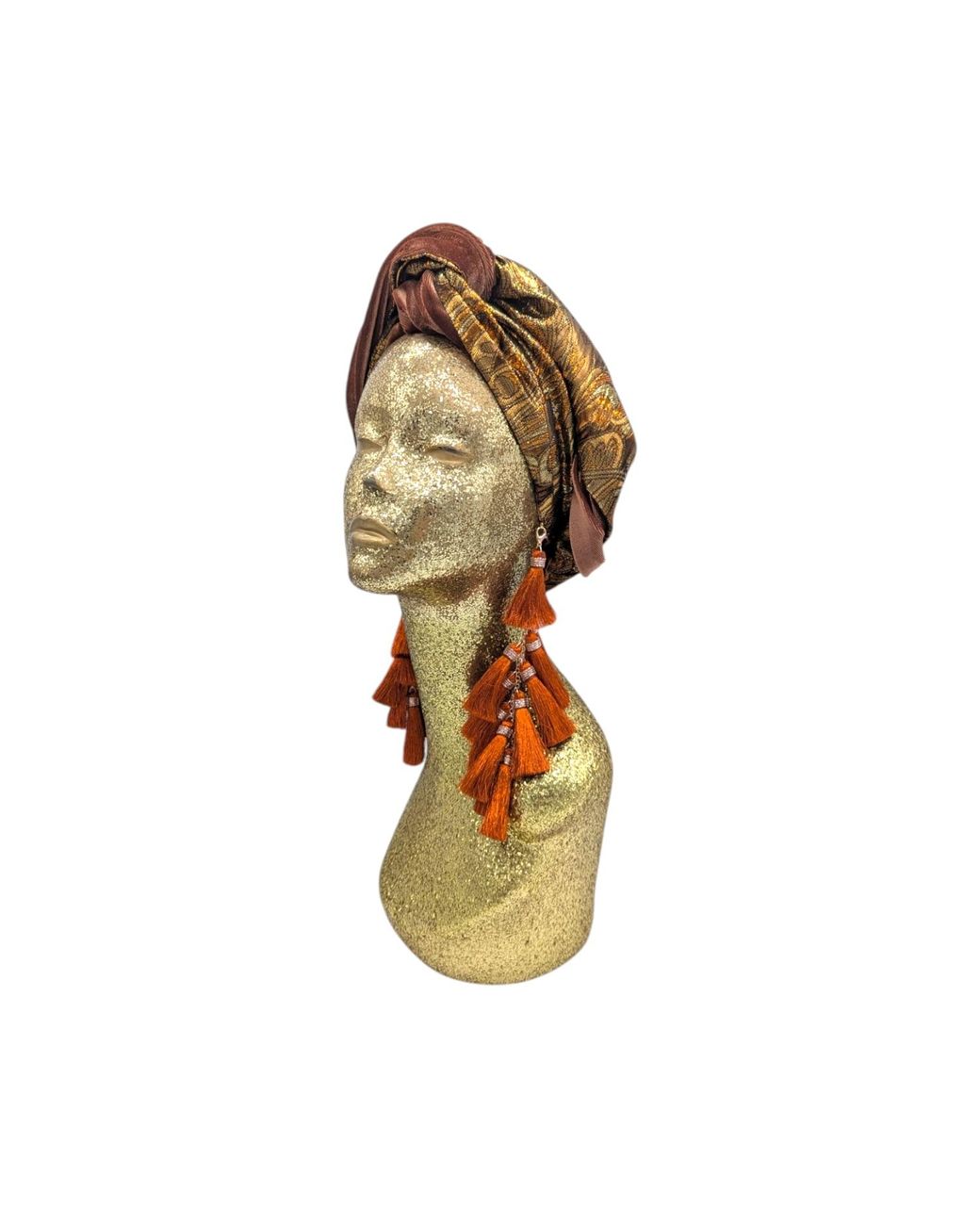 Julia Clancey Brown Cocoa Reversible Brocade & Velour Bronze Chacha Turban