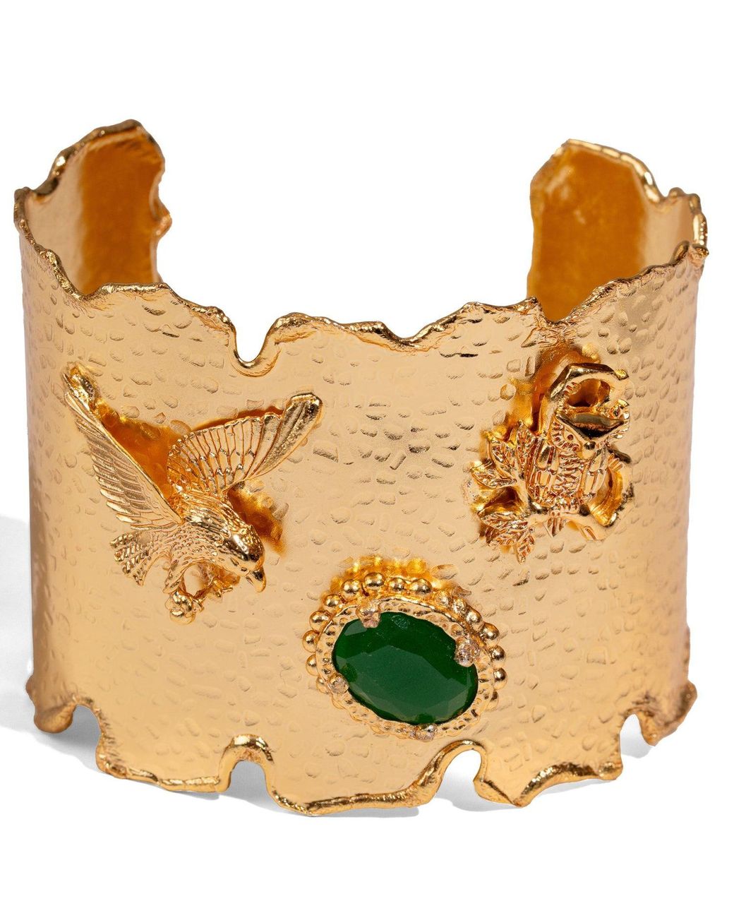 Ebru Jewelry Metallic Emerald Wisdom Eagle & Owl Cuff Bracelet