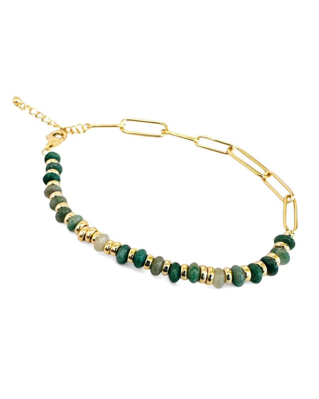 Clemence Wren Metallic Jade Stone Paperclip Bracelet
