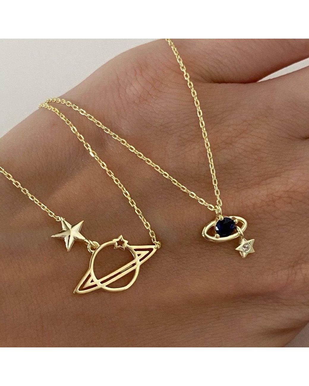 Spero London Metallic Double Saturn Necklace Layering Set Sterling