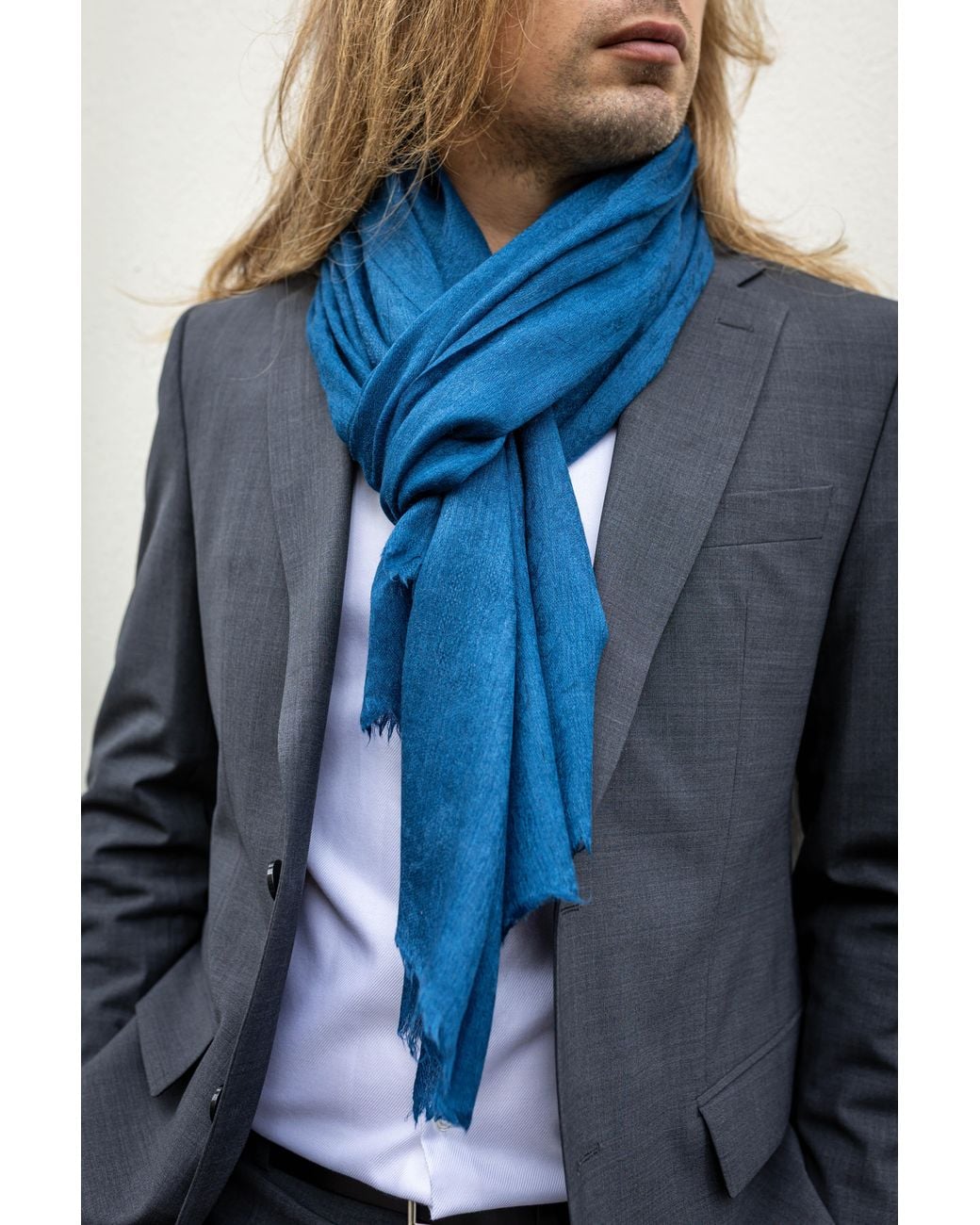 Stovaria Blue Handwoven Pure Cashmere Scarf for men
