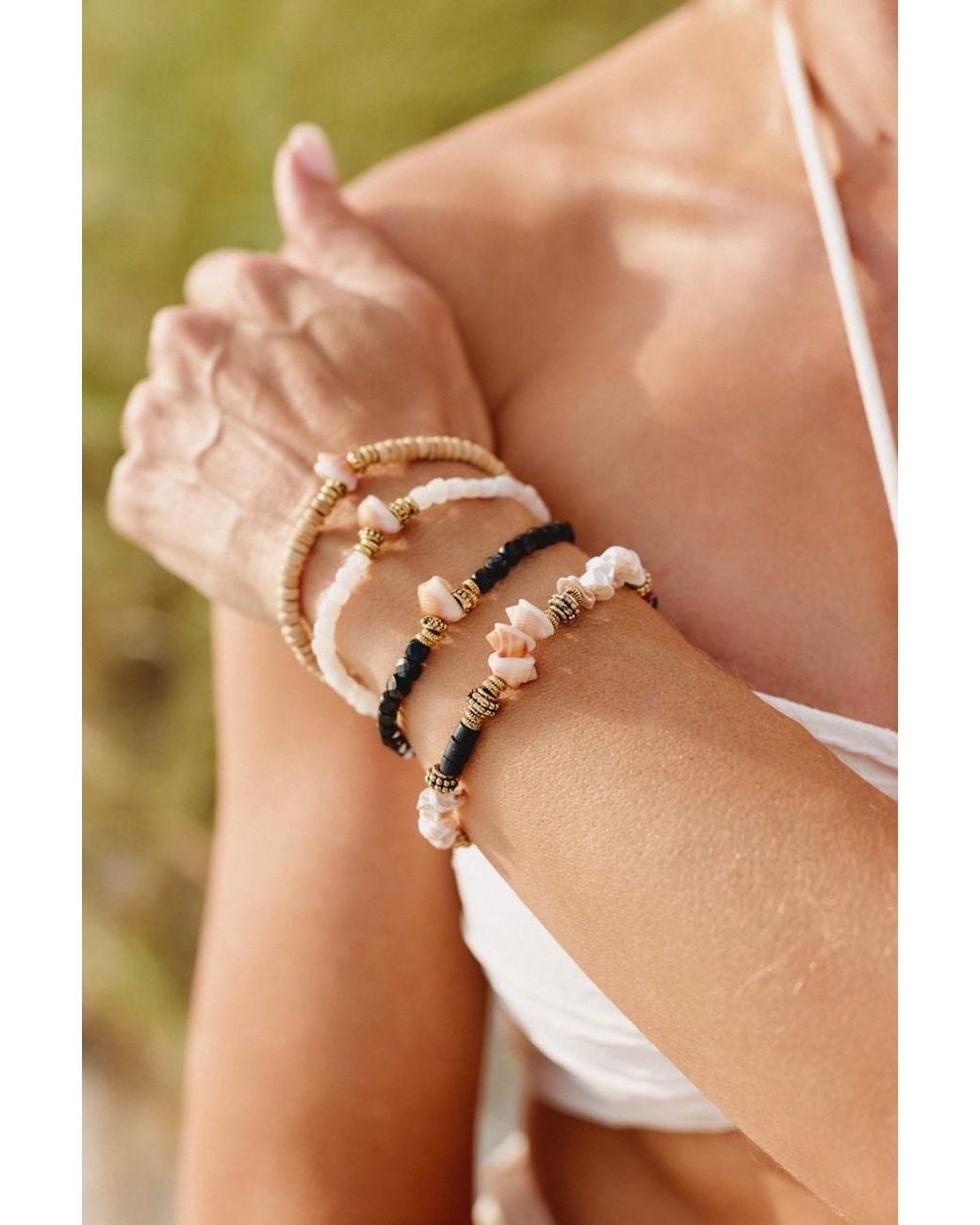 Adriana Pappas Designs Metallic Mini Shell Stretch Bracelet