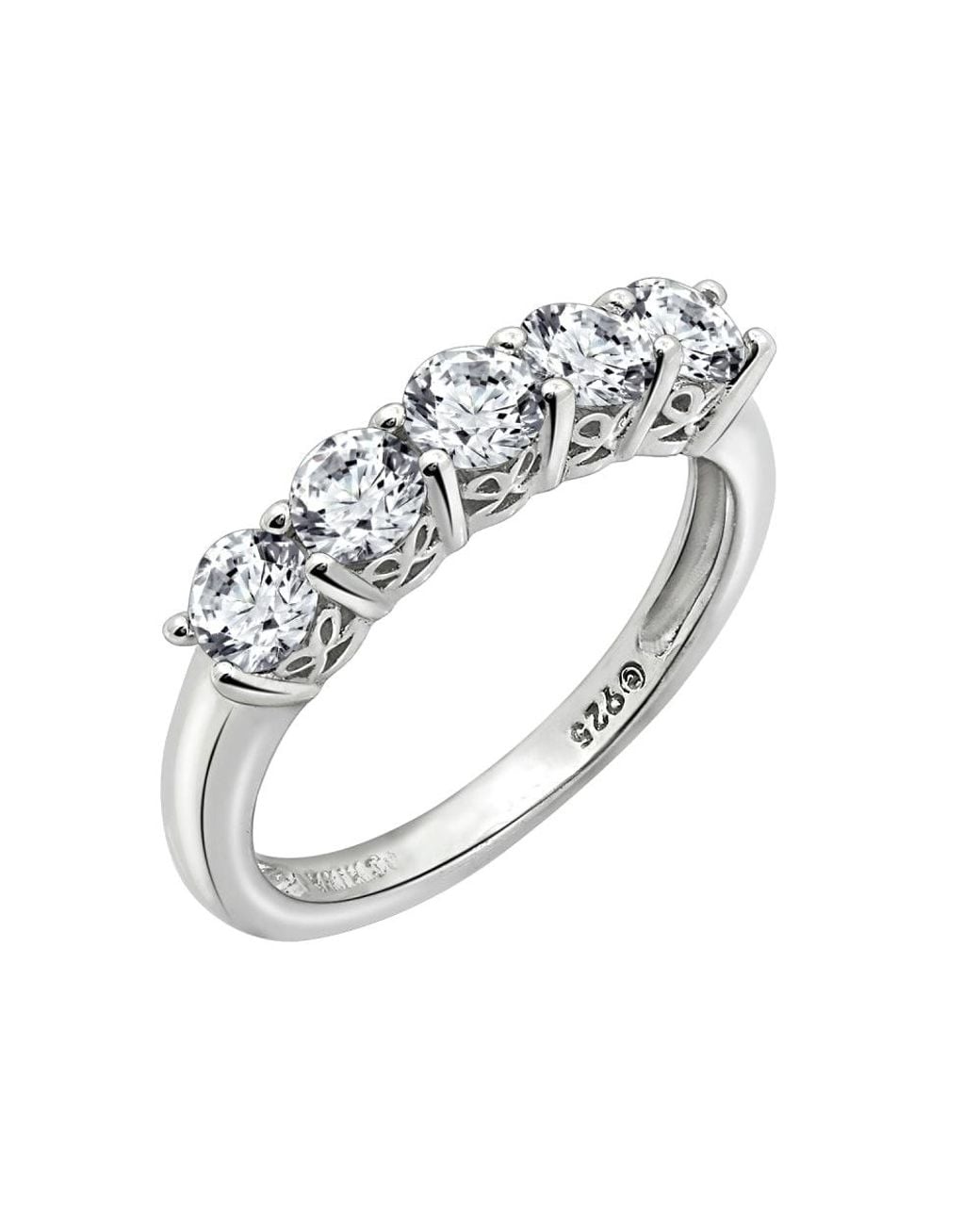 Diamonbliss Metallic Round Cut 4Mm Prong Set Five Stones Ring