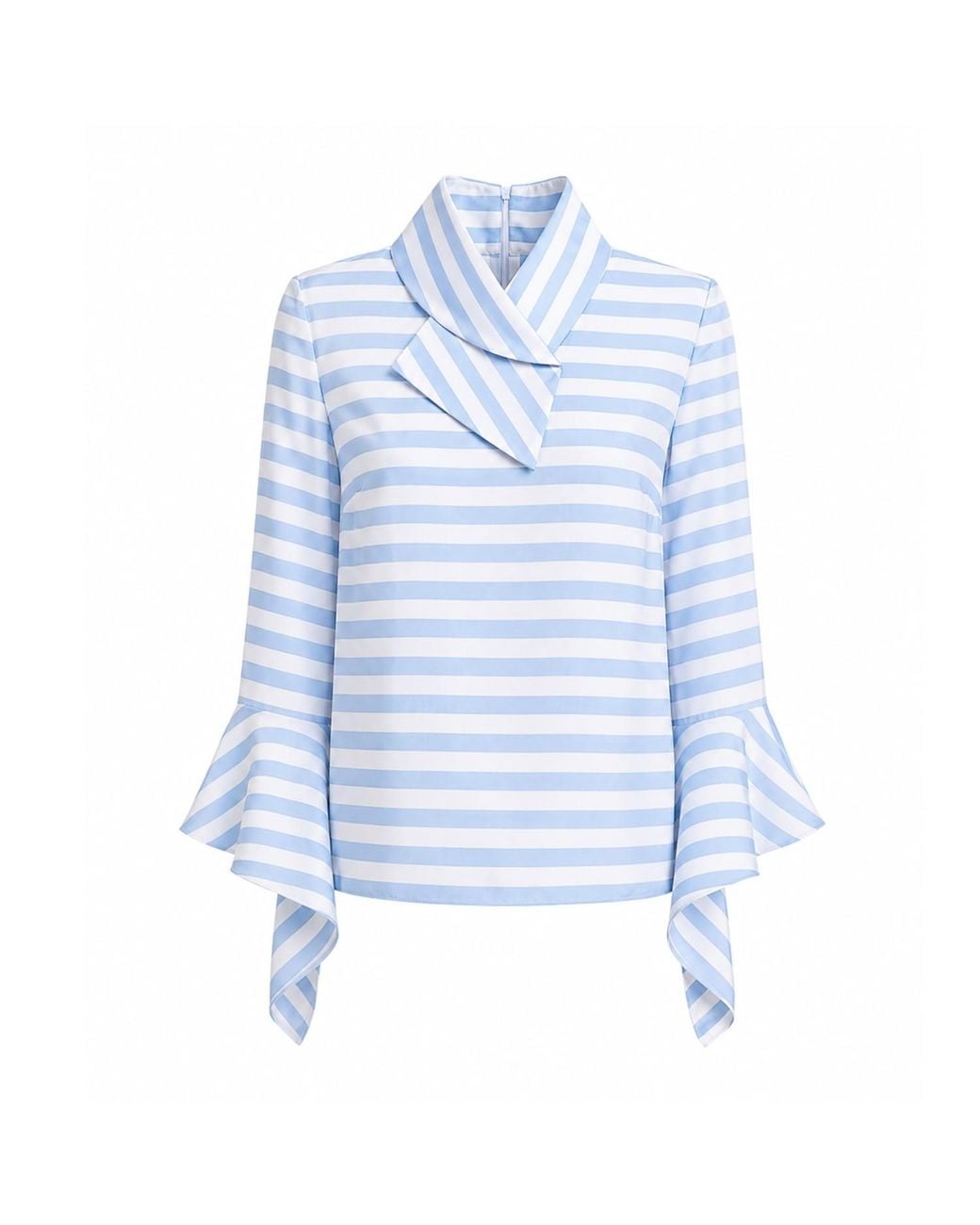 Julia Allert Blue Satin Striped Blouse With Asymmetric Collar