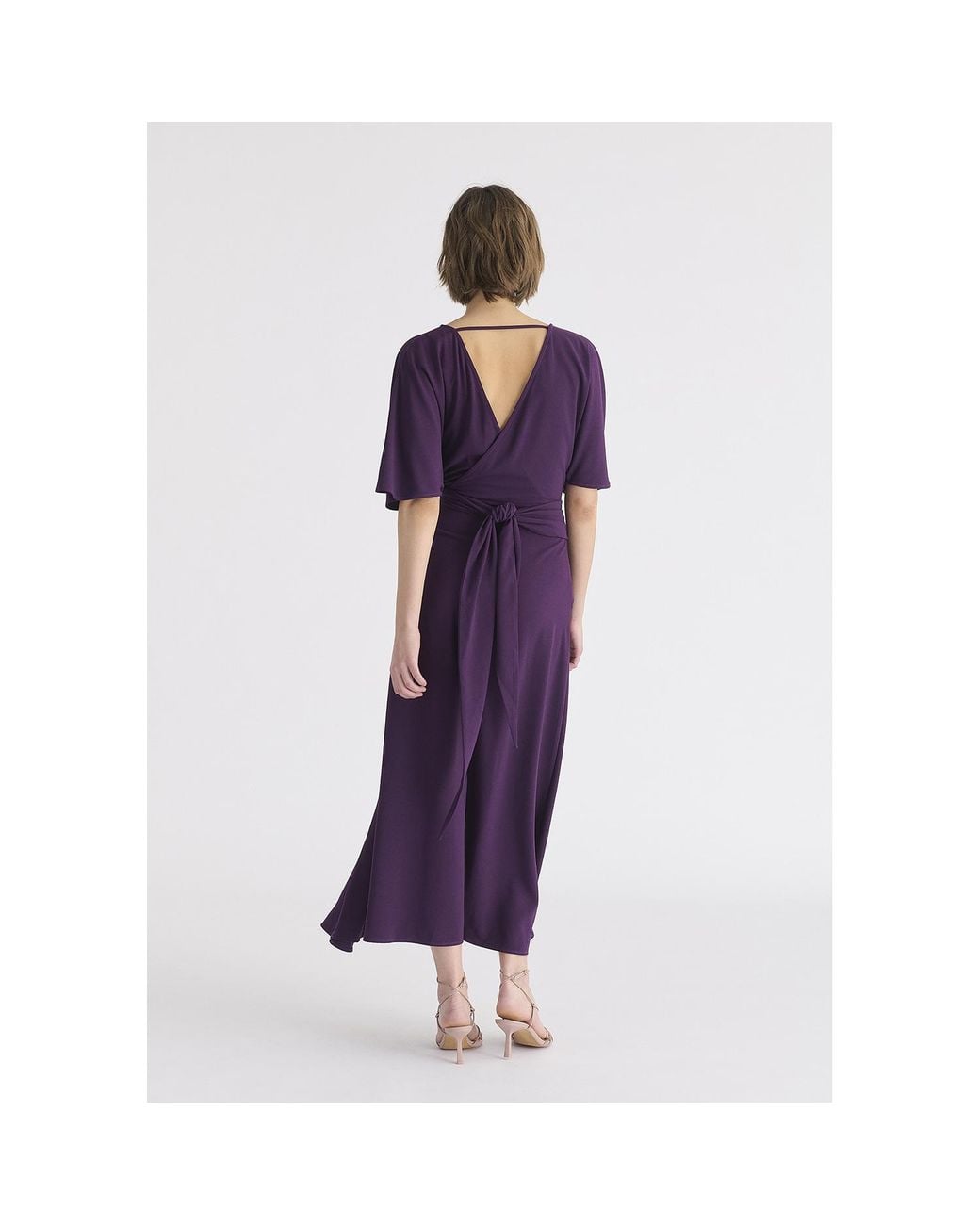 Paisie Purple Flare Sleeves Maxi Wrap Dress