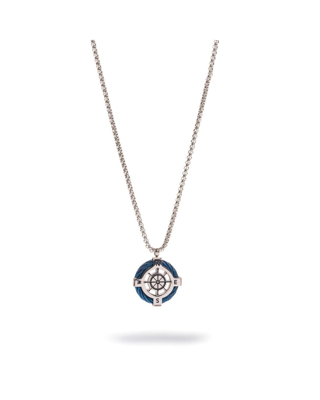 Ebru Jewelry Metallic True North Compass Ship Wheel Steel Necklace for men