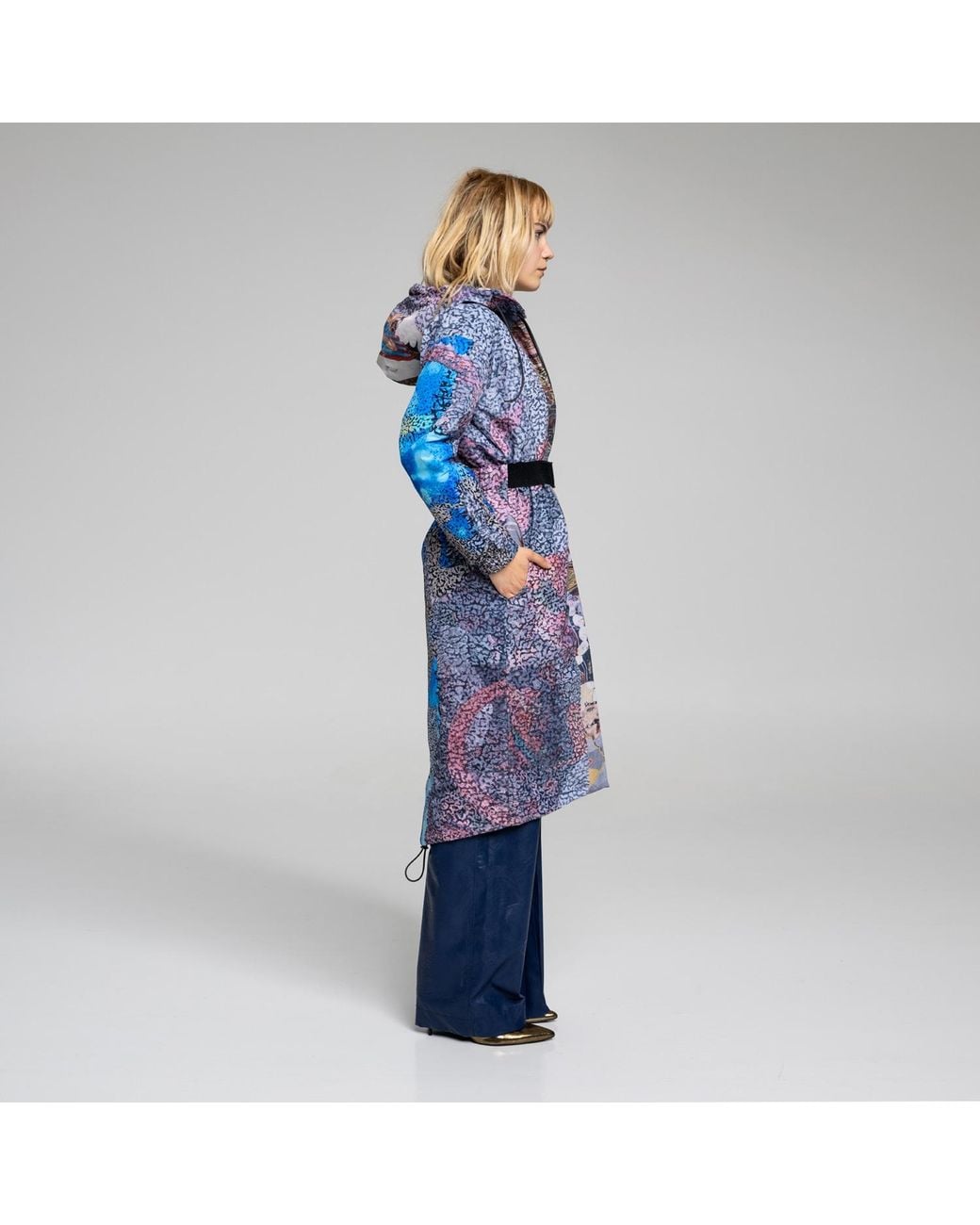 ARTISTA Blue Tara Printed Hooded Coat