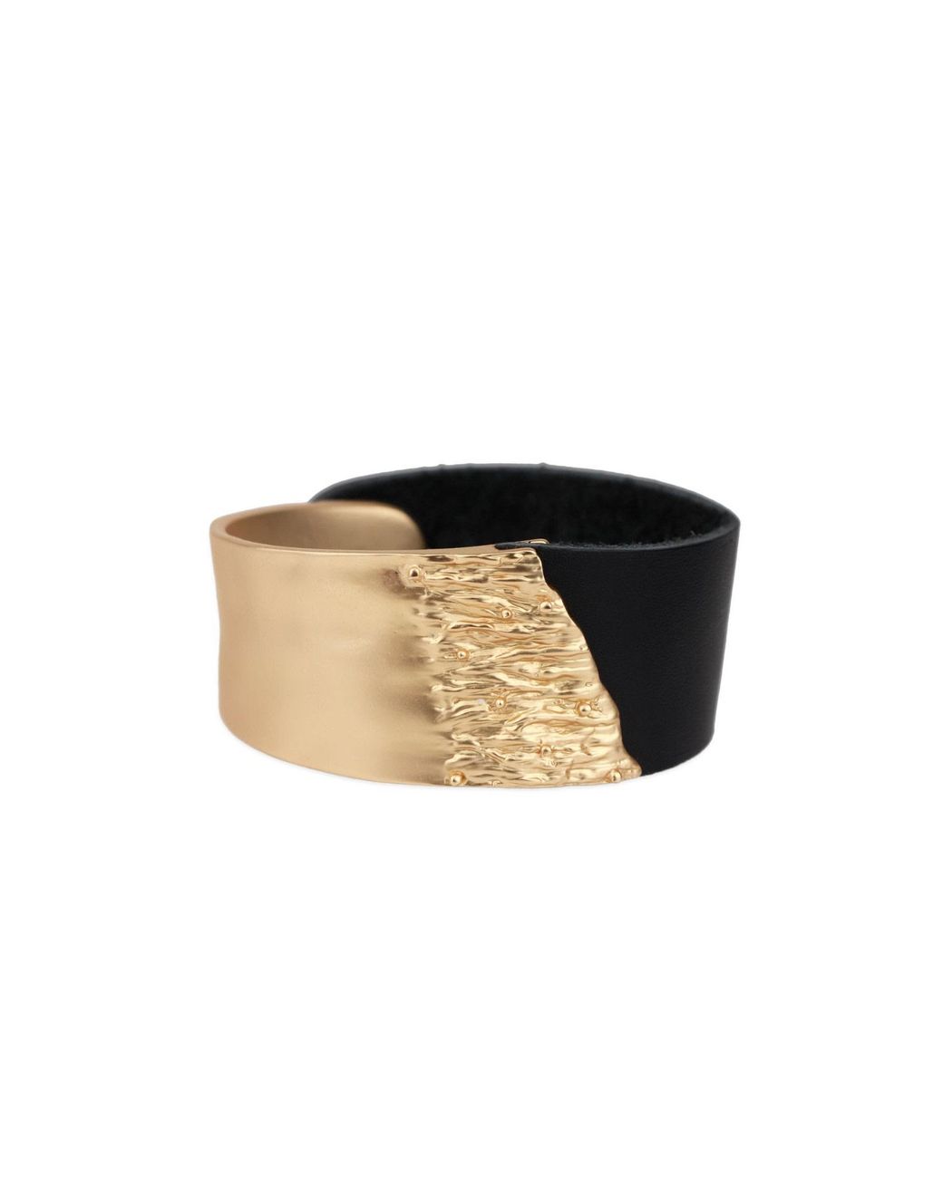 Saachi Black Leather Metal Statement Bracelet