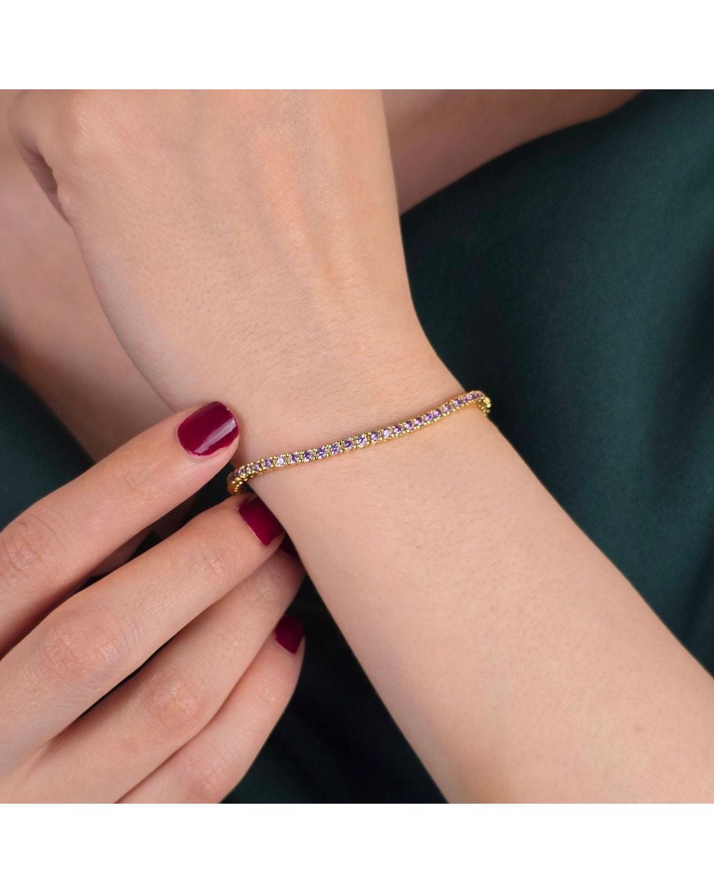 Sophelia Metallic Plated Amethyst February Birthstone Gemstone Tennis Bracelet