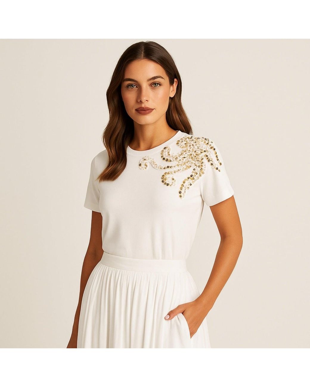 House of Laines London White Laines Couture Embellished Octopus T-Shirt
