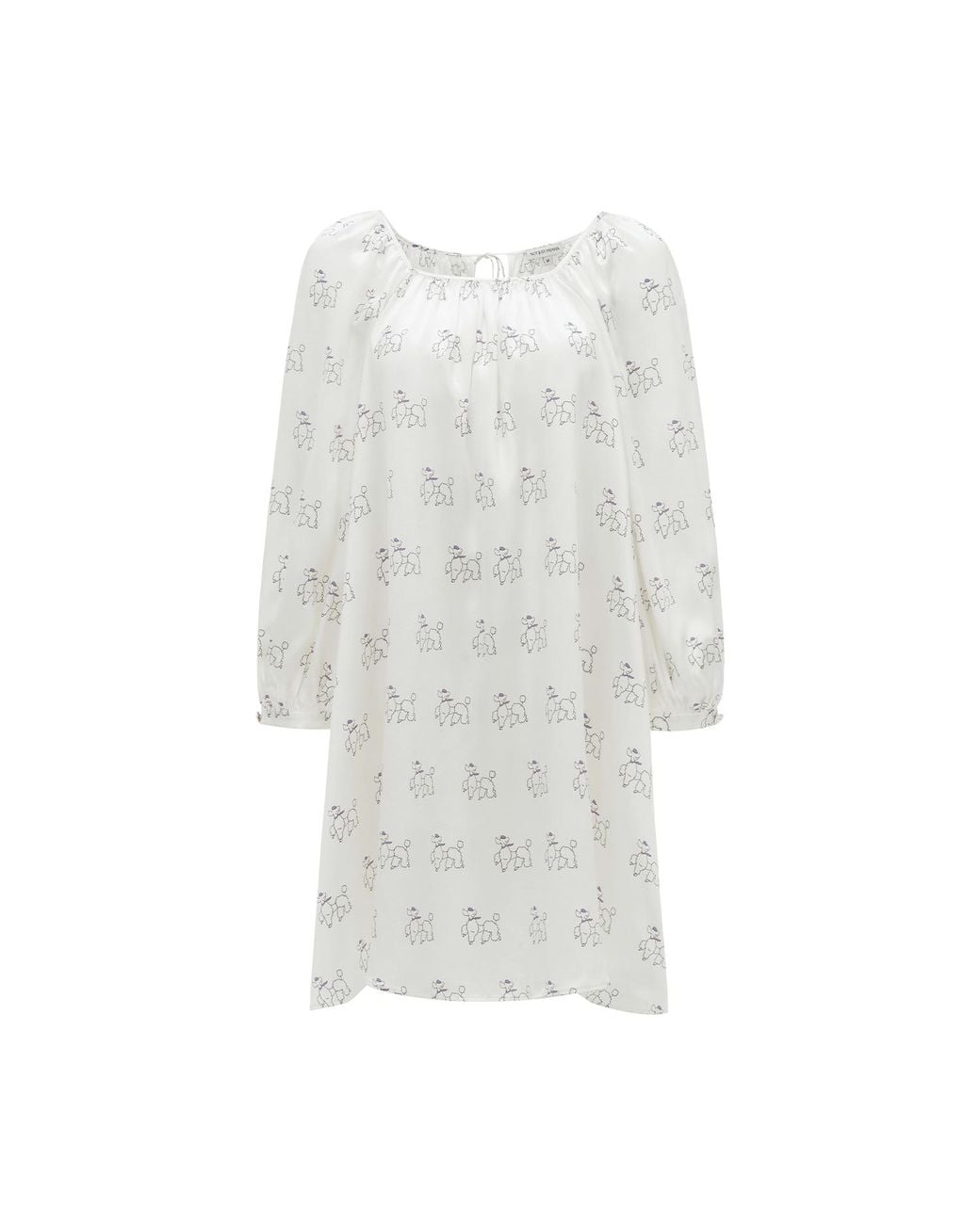 NOT JUST PAJAMA White Diamond Poodles Silk Puff Sleeve Dress