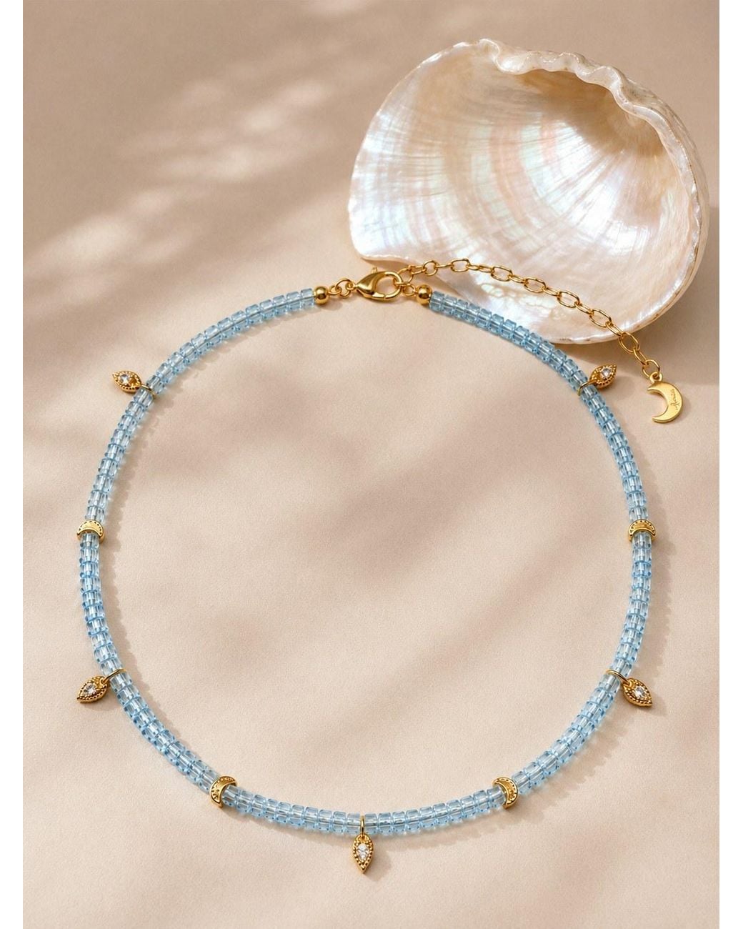 Aurozia Blue Lotus Within Vermeil Starlit Moon Topaz Choker Necklace & Bracelet