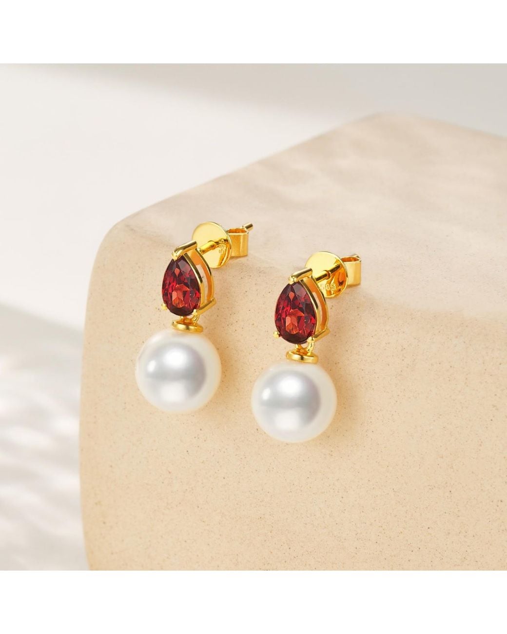 Kai Fine Jewelry Red Solid Natural Garnet & Freshwater Pearl Venus Tears Convertible Drop Earrings