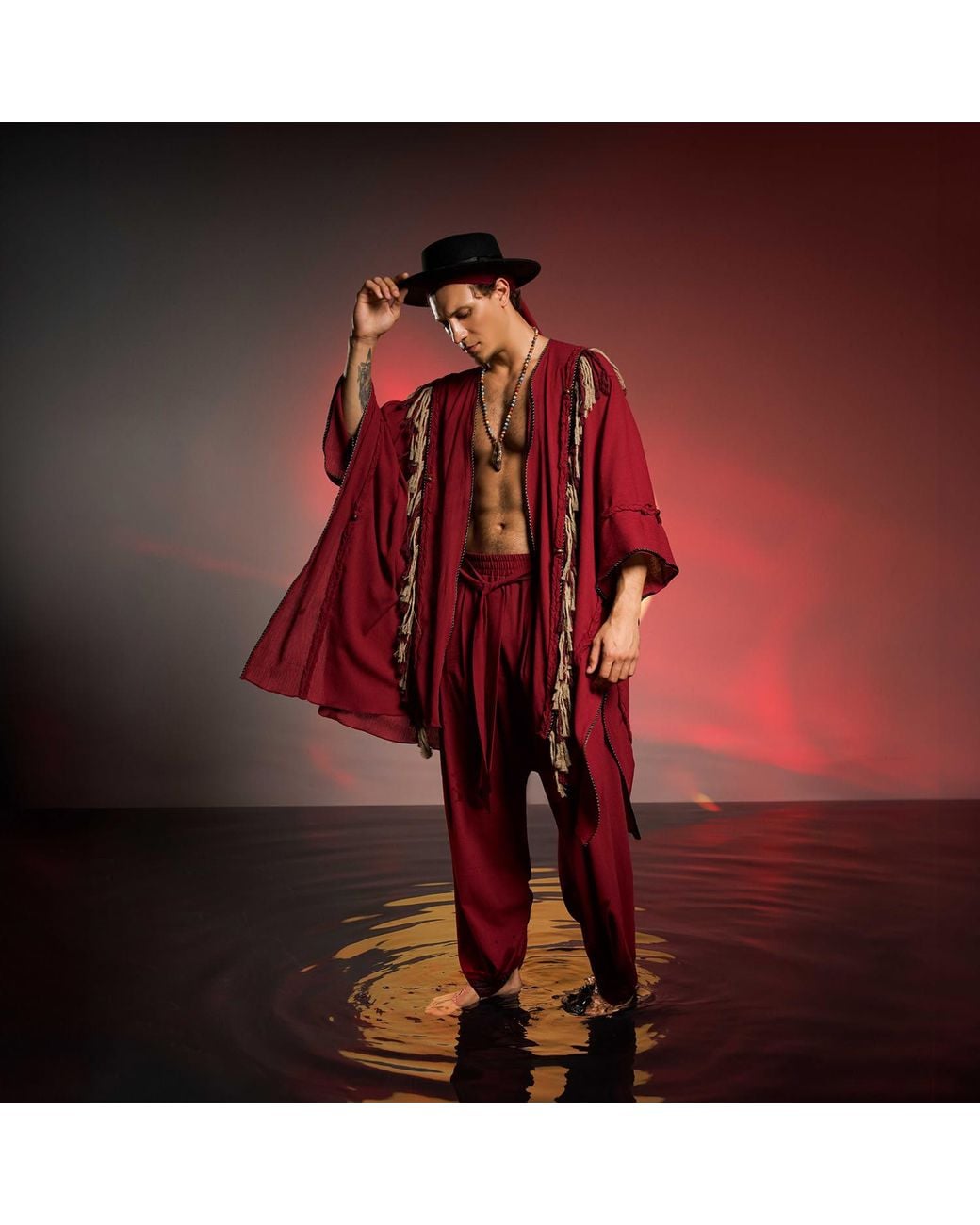 Zhenabia Red Sidra Poncho