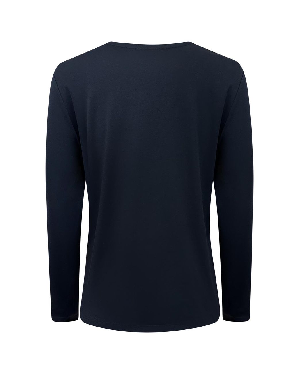 Perlavera Blue Tanya Solid Cotton Spandex Long Sleeve Length Crew Neck T-Shirt