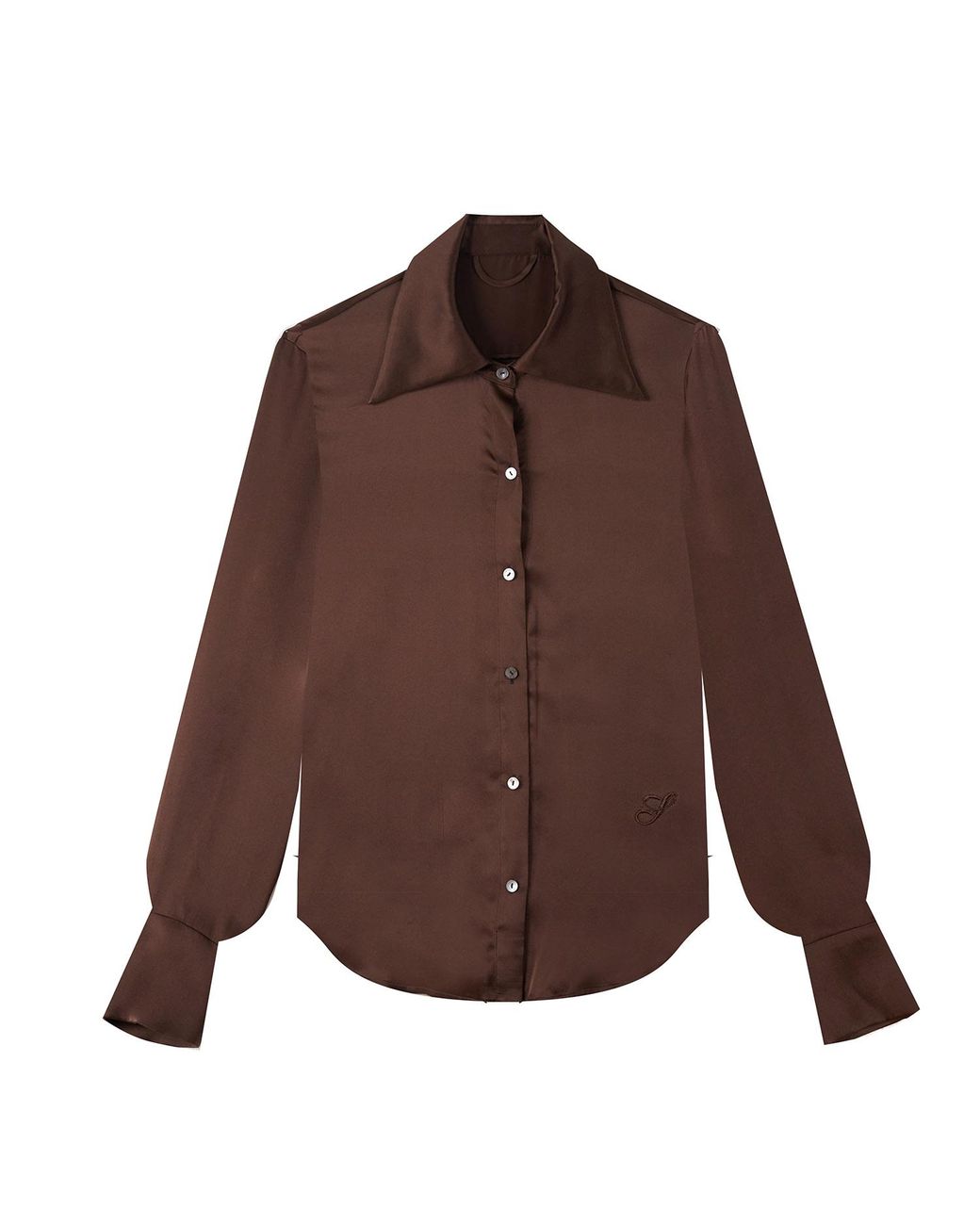 Silkinc Brown Wide Collar Silk Shirt