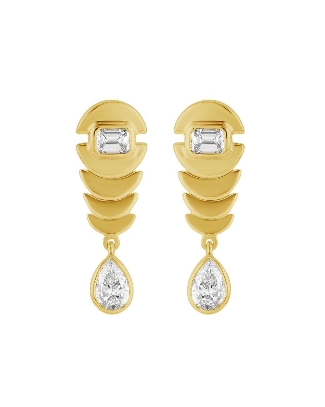 Artisan Yellow Pear Shape & Emerald Cut Diamond Drop Earrings