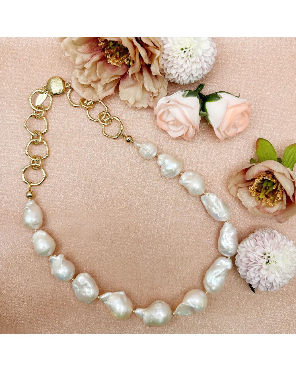 Farra Metallic Baroque Pearls With Chain Chunky Necklace