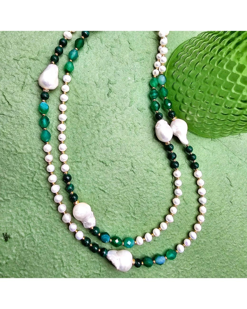 Farra Metallic Baroque Pearls With Gemstone Long Necklace