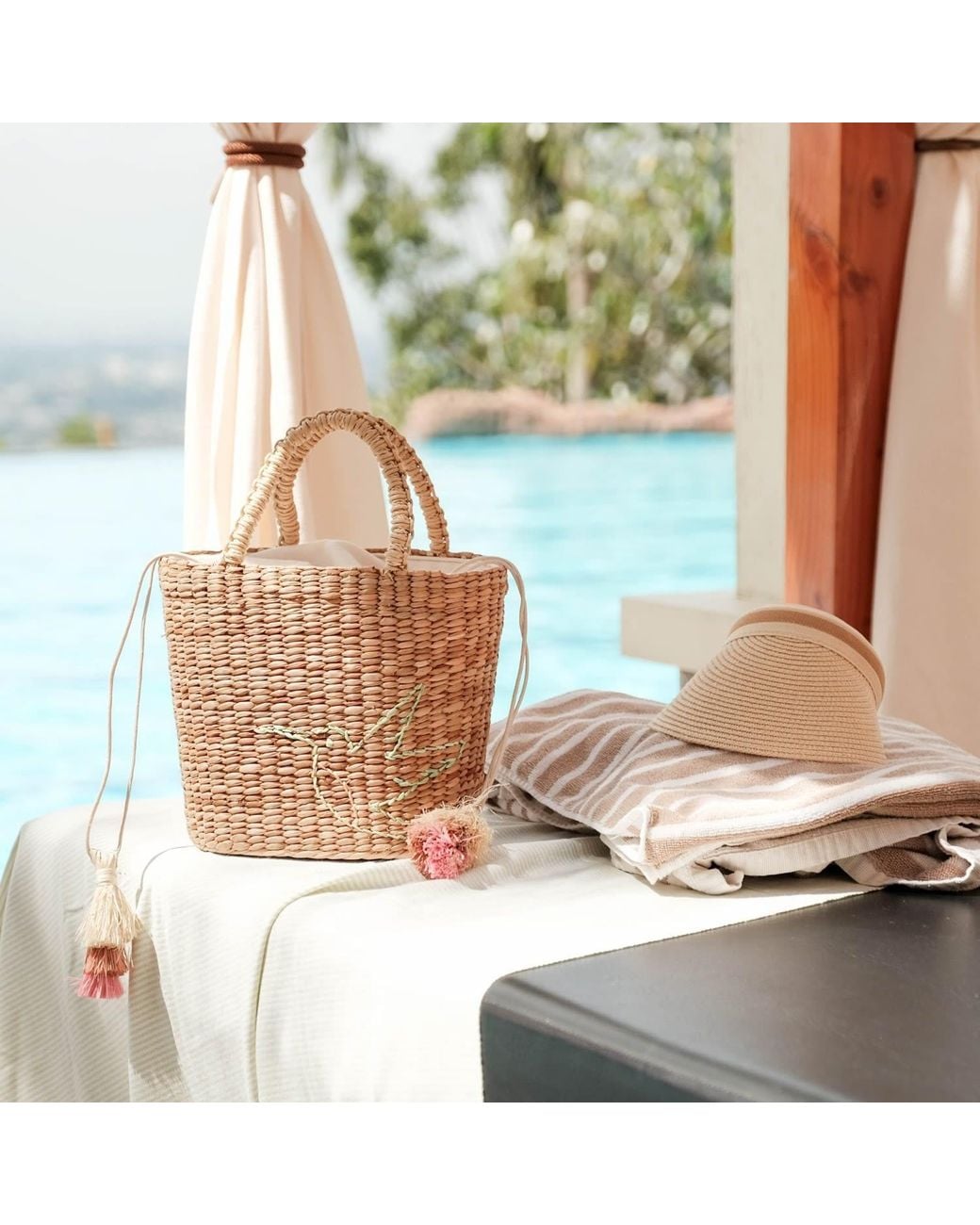 LIKHÂ Natural Mini Tote Bag With Embroidered Hummingbird