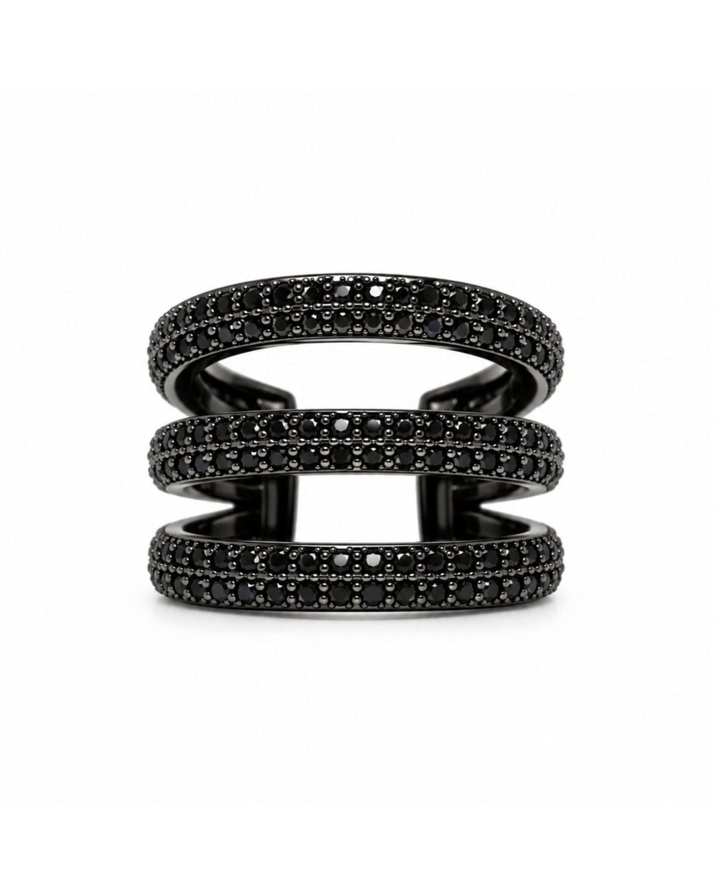 Jagged Halo Jewelry Black Triple Pavé Ear Cuff Rhodium Filled