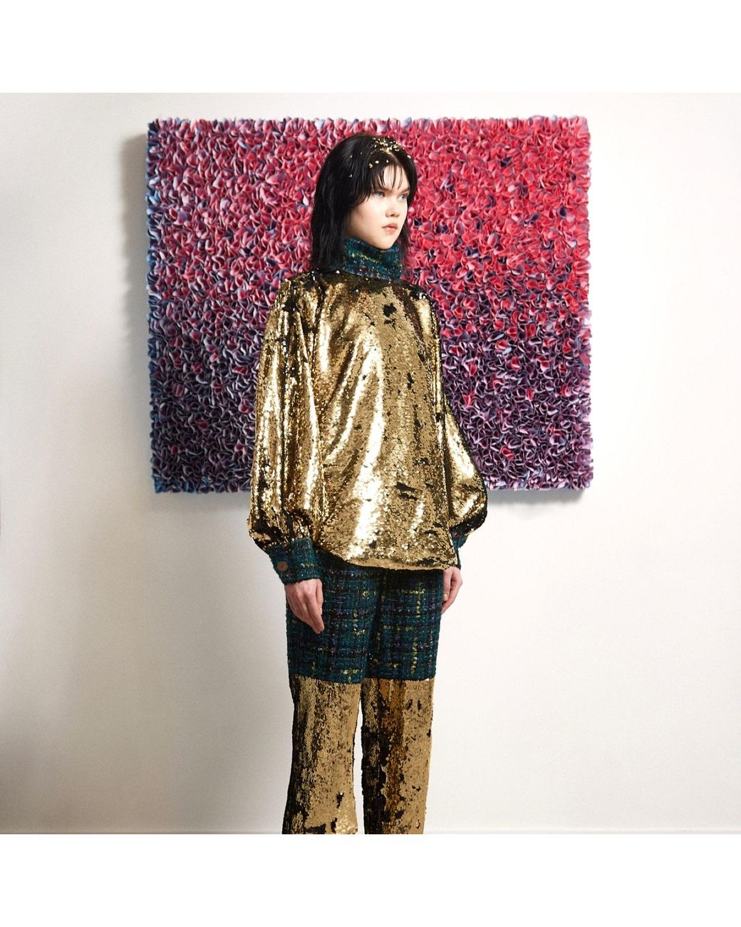 RUE AGTHONIS Green Chasser Sequined Top