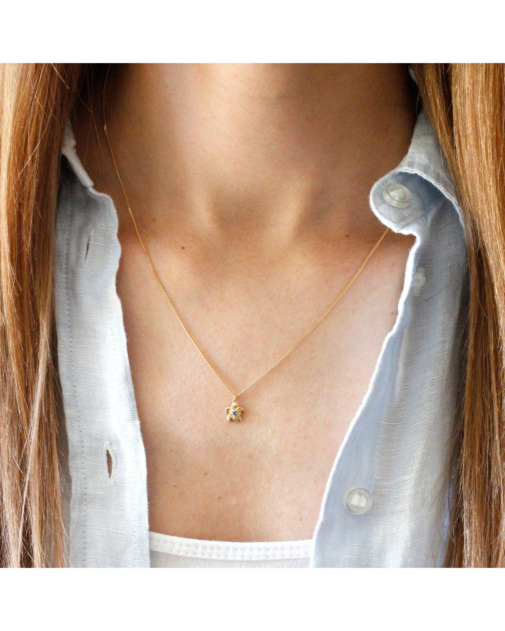 Lee Renee Metallic Forget Me Not Necklace – Single Sapphire–