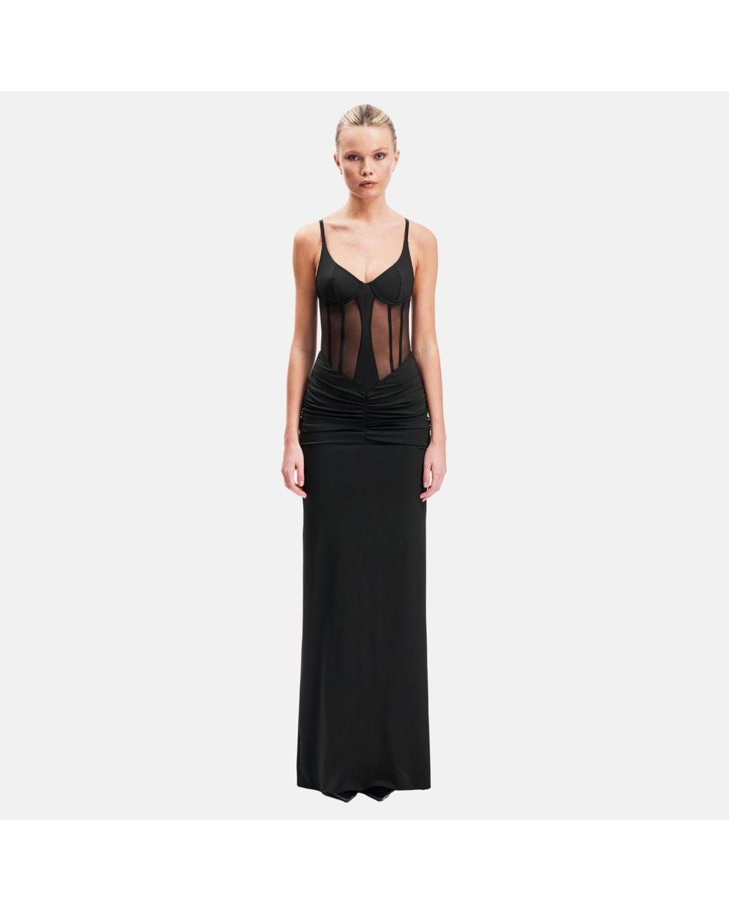 OW Collection Black Sivara Mesh Corset Maxi Dress