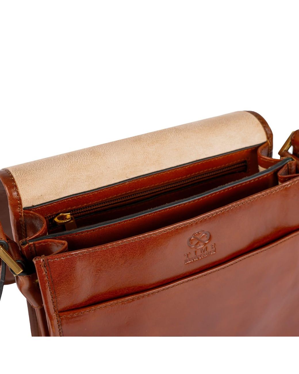 Time Resistance Brown Small Leather Messenger Bag for men