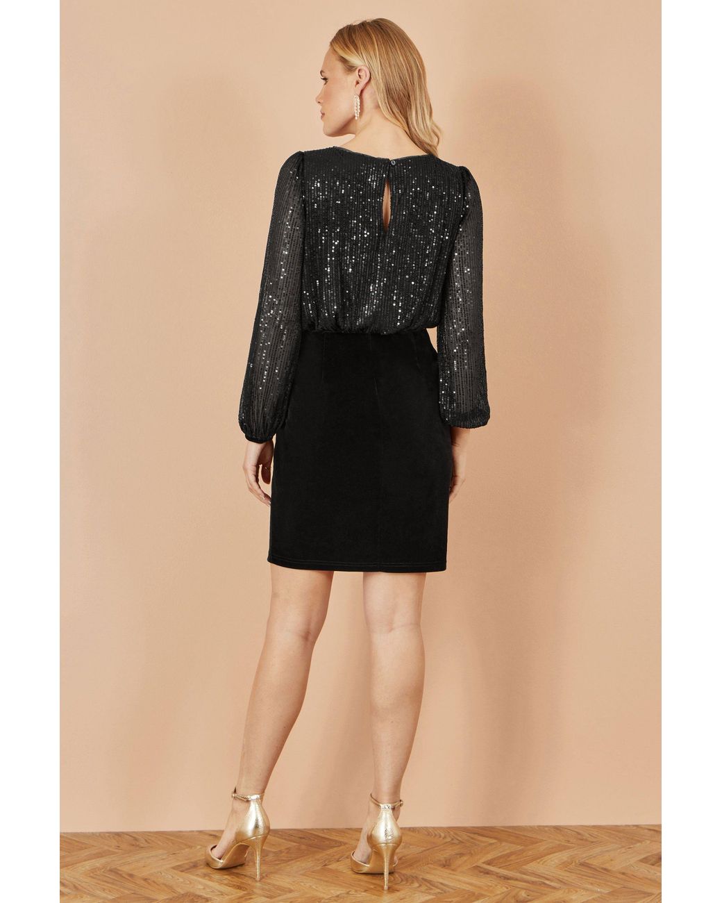 Yumi' Black Sequin And Velvet Mini Dress