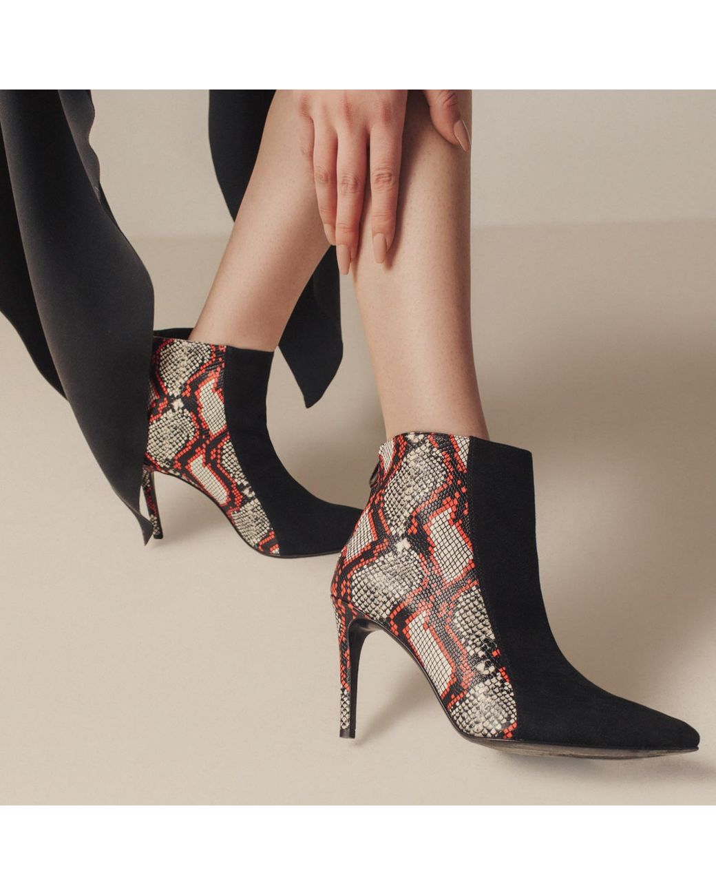 Rosamund Muir London Black Pietra Suede & Boa Snake Print Ankle Boots
