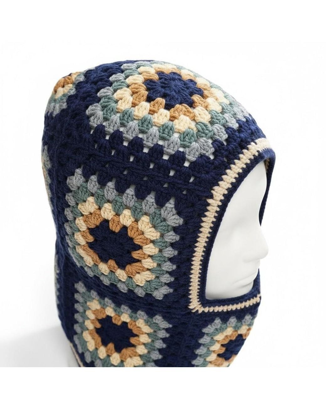 Ana Chic Blue Granny Square Handmade Crochet Balaclava