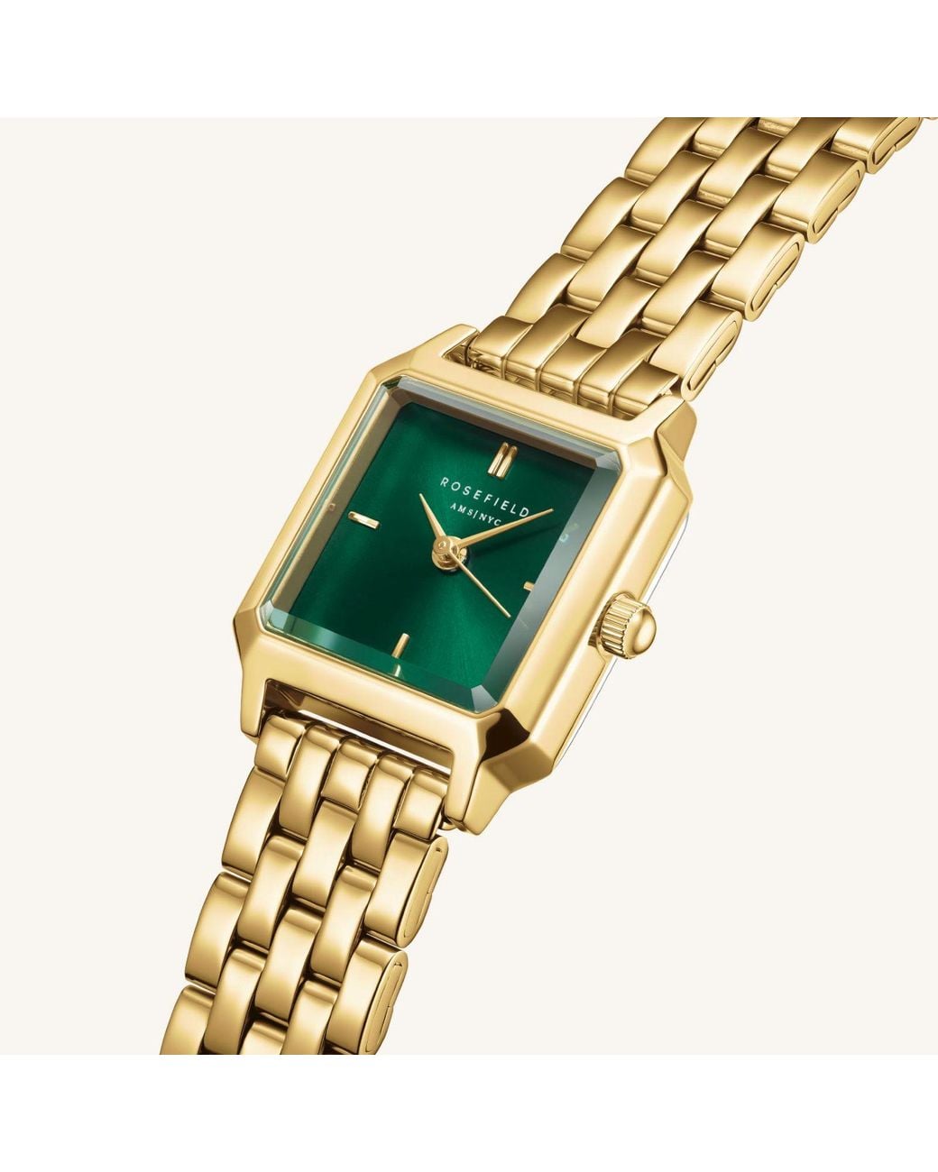 ROSEFIELD Metallic Boxelle Tone Watch With Emerald Dial