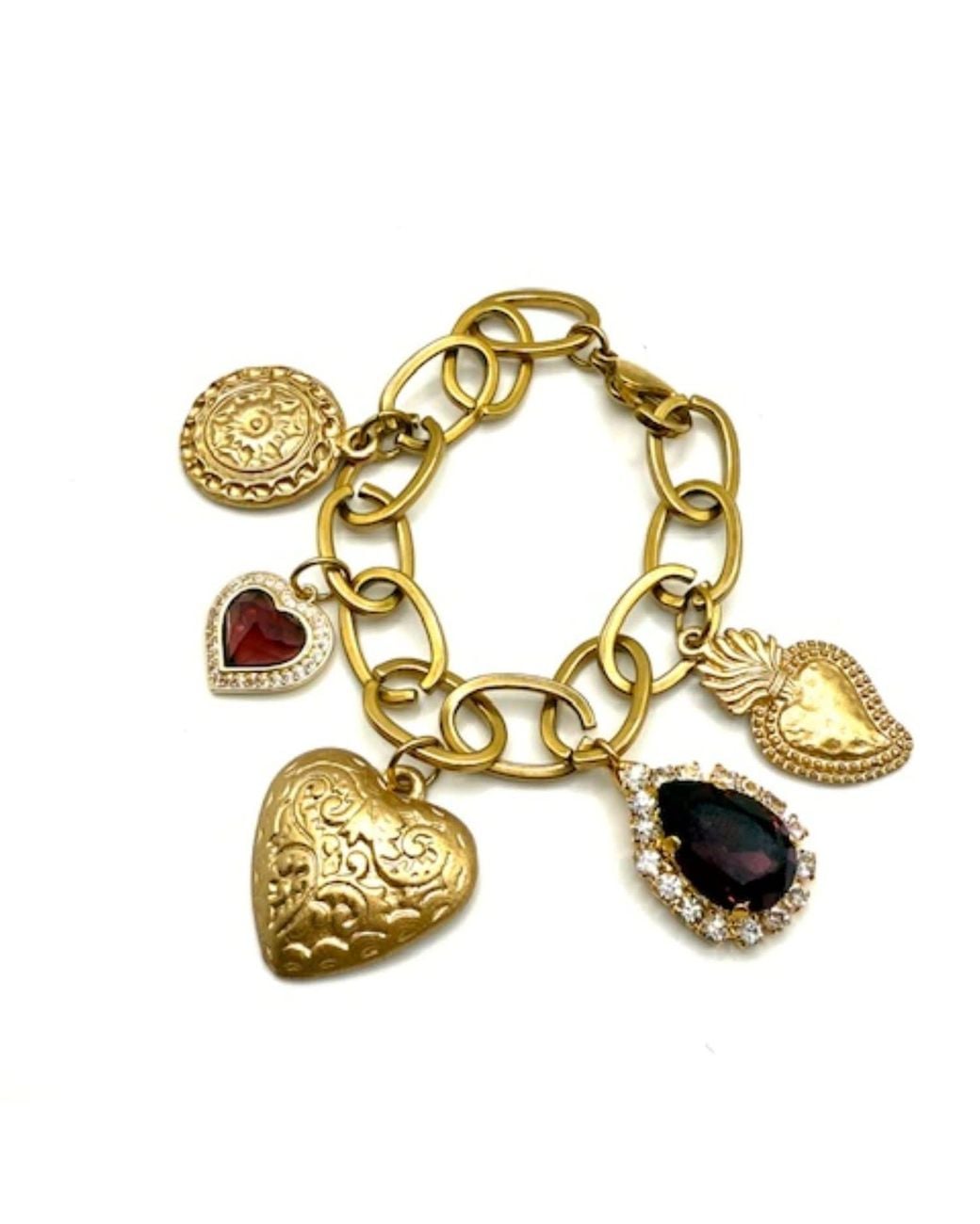 Achala Handcrafted Metallic Neutrals Magali Crystal & Heart Charm Bracelet