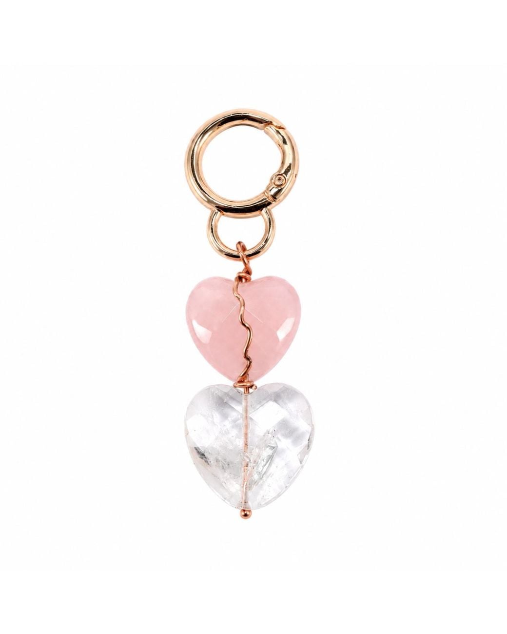 Mineralgems•Studio Pink Rose Quartz & Clear Quartz Bag Charm