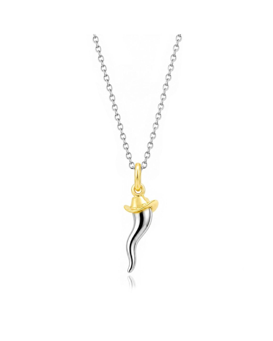 Unaloe Metallic Two Tone Sterling Italian Horn Necklace With Plated Western Hat Detail for men